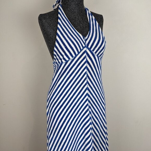 VINTAGE 1970's striped maxi towel Halter dress Medium - Picture 2 of 9